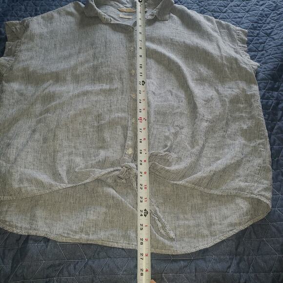 Weatherproof Vintage Size XXL Linen Blend Blue Striped Tie Front Button Up Shirt - Picture 9 of 9